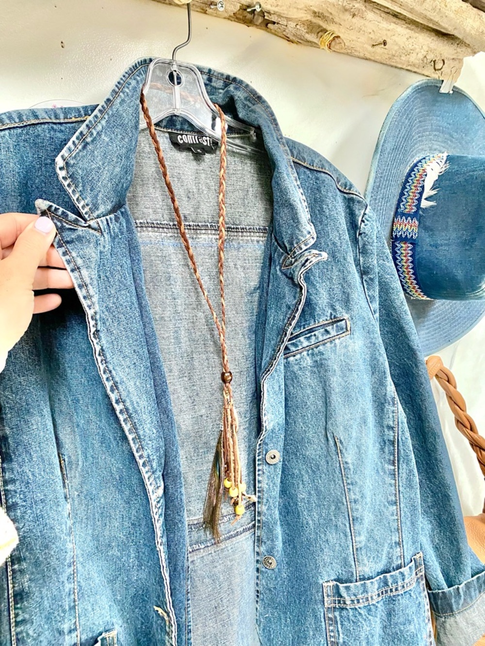 Sold⭐️Upcycled HORSE equestrian Denim/jean Jacket w Distressed southwestern vibe - Picture 7 of 12